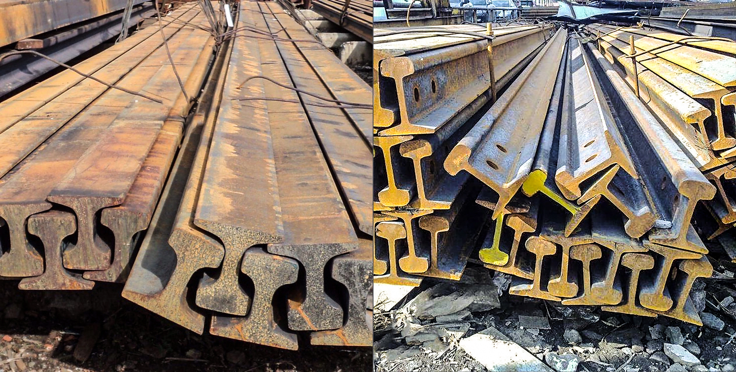 Close-up of discarded railway rails – material detail